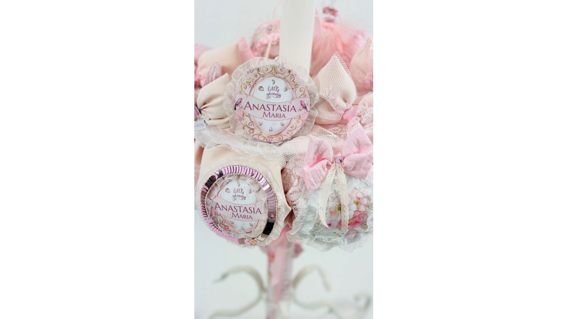 Princess Pink Lumânare de botez unicat din dantelă franțuzească 8